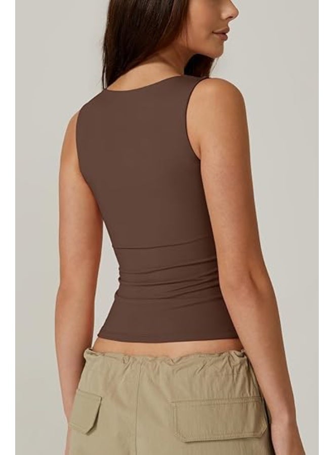 CLENEA Women's Square Neck Sleeveless DoubleLayer Vest Basic Tight T-Shirt Women's Camisole Fashionable TightFitting Inner Fitness Top - Image 2